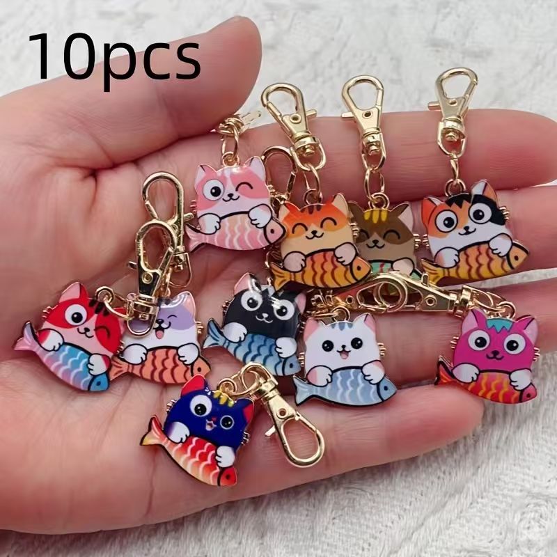 10pcs alloy printed cat keycha - Packaging 评论和价格